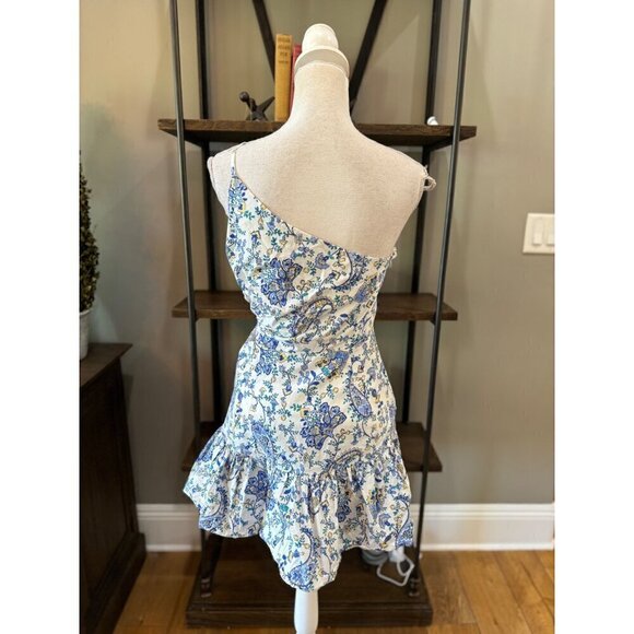 Milly Brinlee Paisley Asymmetric Side Cut Out Mini Dress Blue Womens Size 8 - Picture 9 of 12